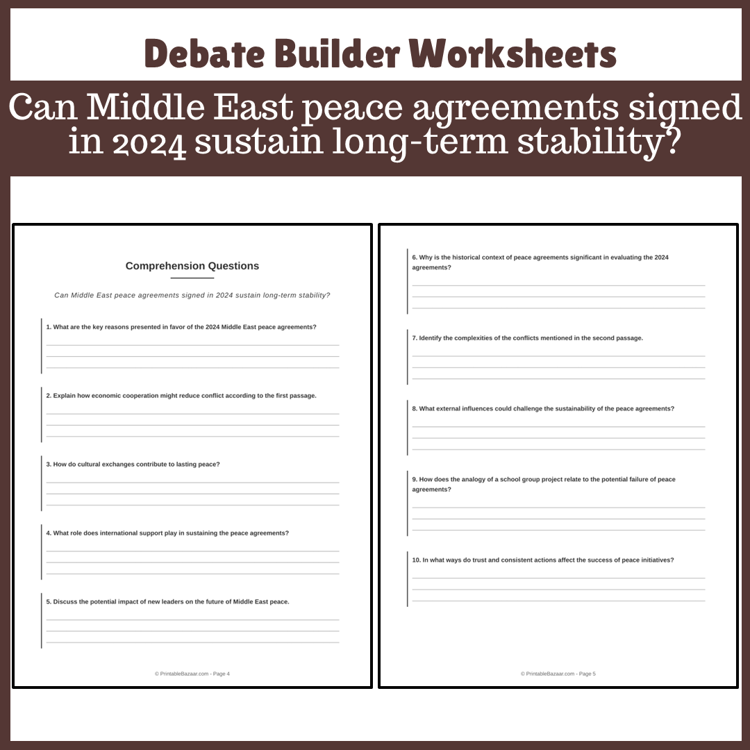 Can Middle East peace agreements signed in 2024 sustain long-term stability? | Favour and Against Worksheet Printable Activity