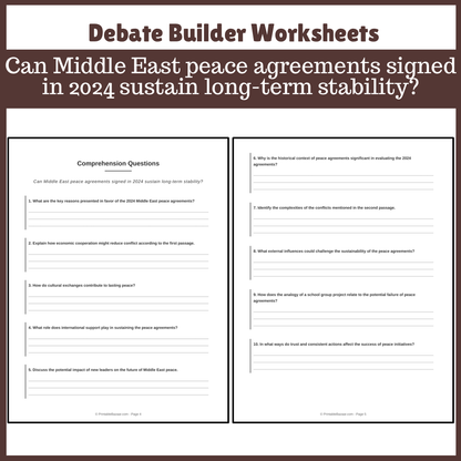 Can Middle East peace agreements signed in 2024 sustain long-term stability? | Favour and Against Worksheet Printable Activity