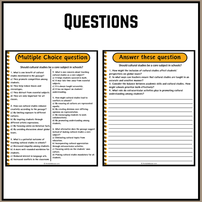 Should cultural studies be a core subject in schools? | Debate Case Study Worksheet