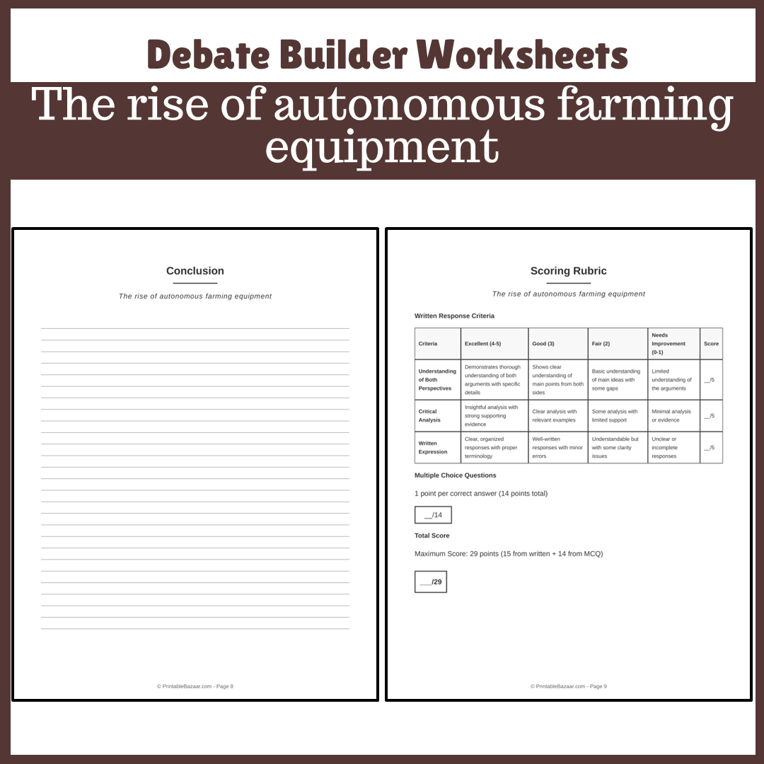 The rise of autonomous farming equipment | Favour and Against Worksheet Printable Activity