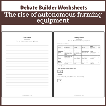 The rise of autonomous farming equipment | Favour and Against Worksheet Printable Activity