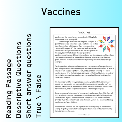 Vaccines | Reading Comprehension Passage Printable Worksheet