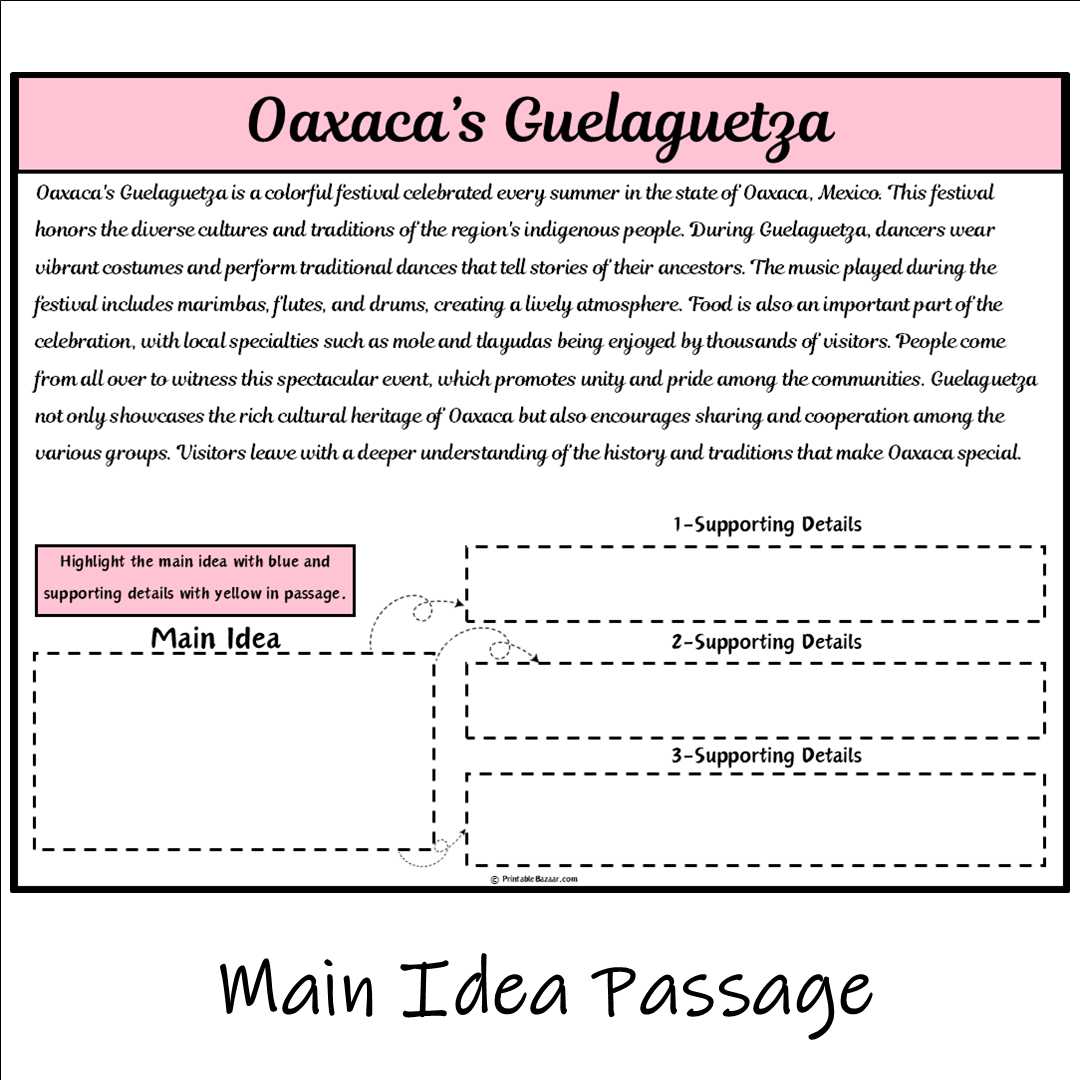 Oaxaca’s Guelaguetza | Main Idea and Supporting Details Reading Passage and Questions