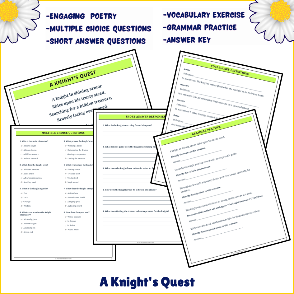 A Knight's Quest | Poem Grammar Worksheet Printable Activity