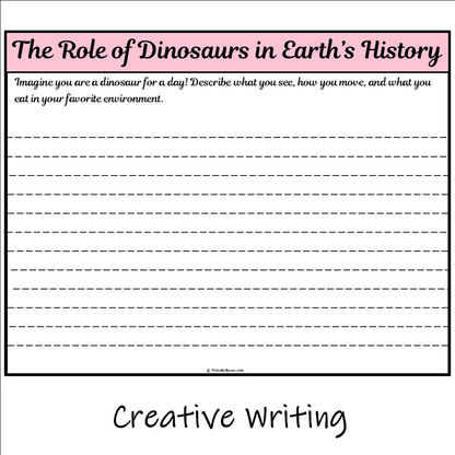 The Role of Dinosaurs in Earth’s History | Main Idea and Supporting Details Reading Passage and Questions