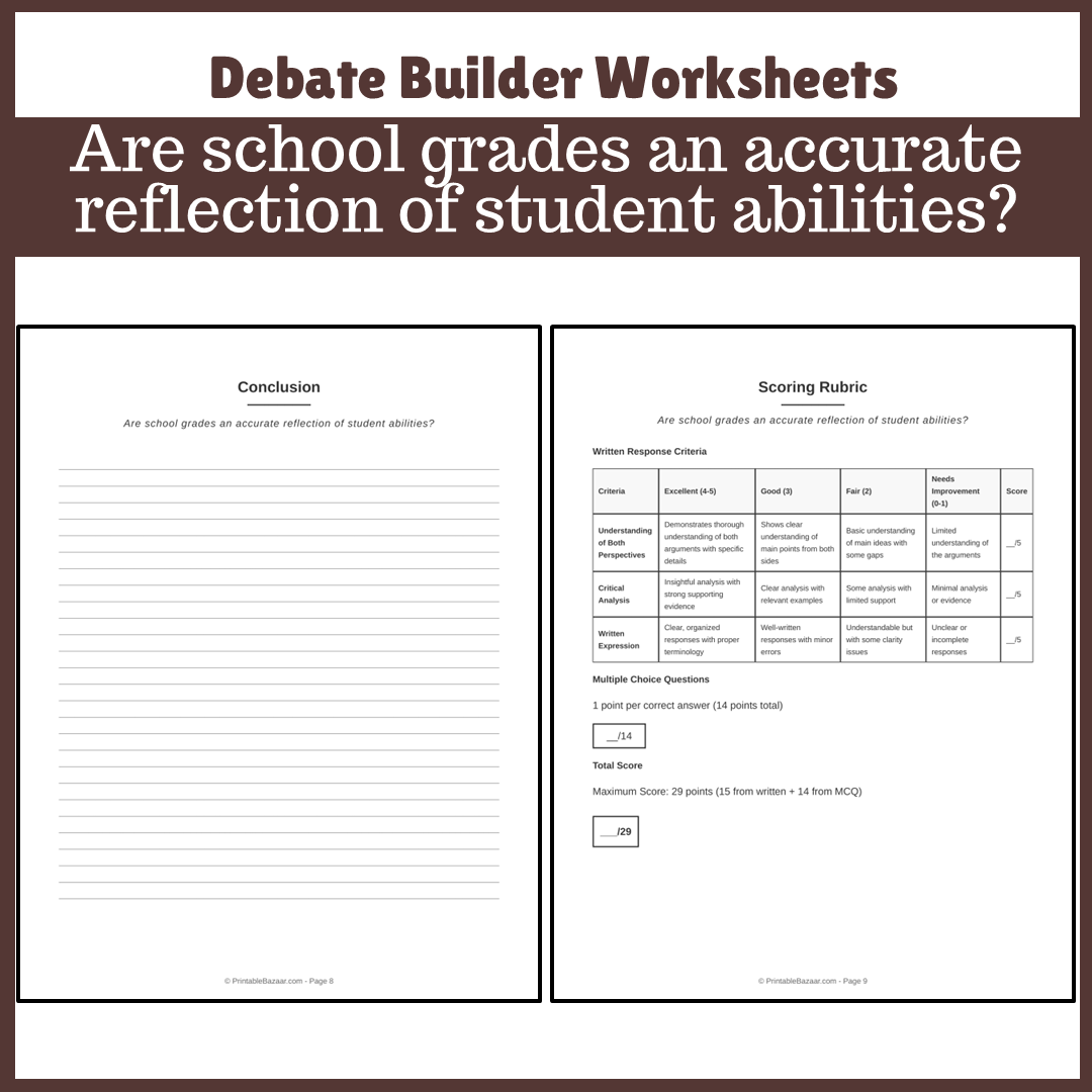 Are school grades an accurate reflection of student abilities? | Favour and Against Worksheet Printable Activity