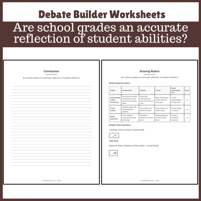 Are school grades an accurate reflection of student abilities? | Favour and Against Worksheet Printable Activity