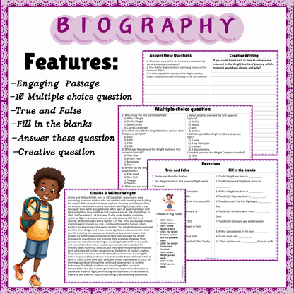 Orville & Wilbur Wright | Biography Reading Comprehension and Questions Worksheet