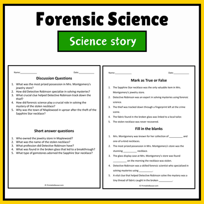 Forensic Science | Science Story Reading Comprehension Activity