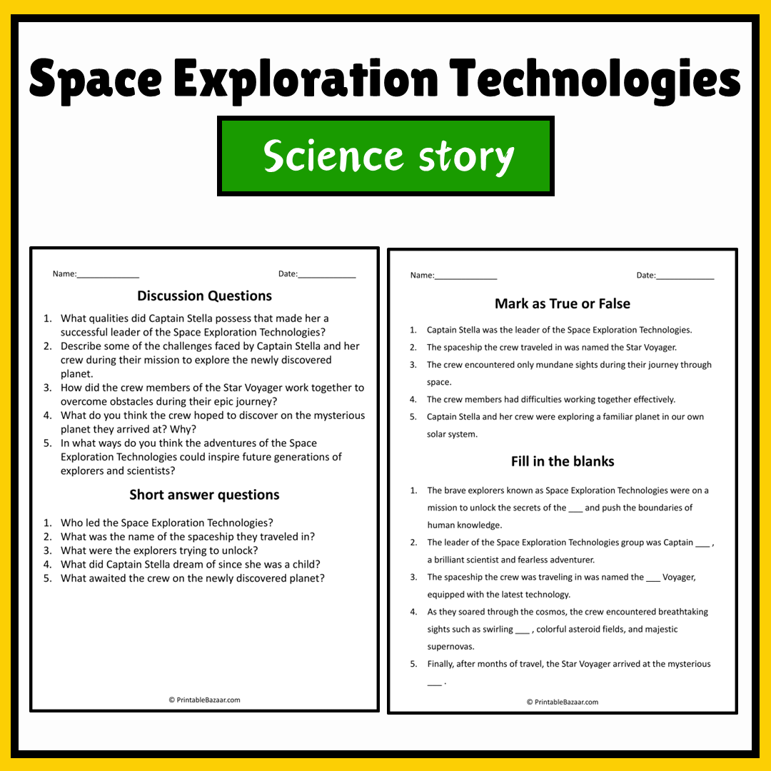 Space Exploration Technologies | Science Story Reading Comprehension Activity