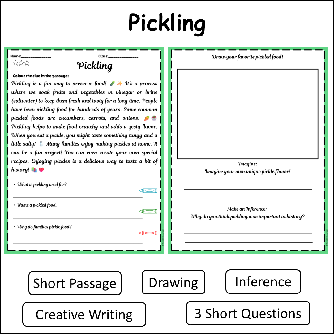 Pickling | Short Reading Comprehension Creative Worksheet