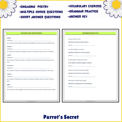 Parrot's Secret | Poem Grammar Worksheet Printable Activity