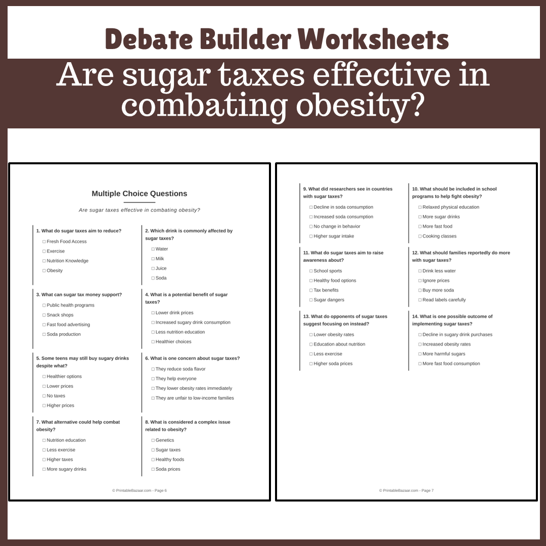 Are sugar taxes effective in combating obesity? | Favour and Against Worksheet Printable Activity