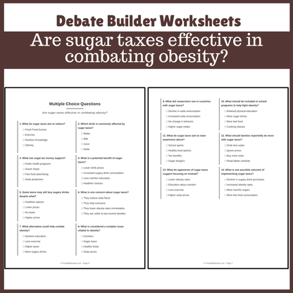 Are sugar taxes effective in combating obesity? | Favour and Against Worksheet Printable Activity