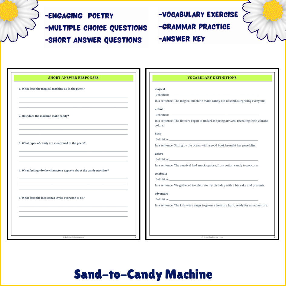 Sand-to-Candy Machine | Poem Grammar Worksheet Printable Activity