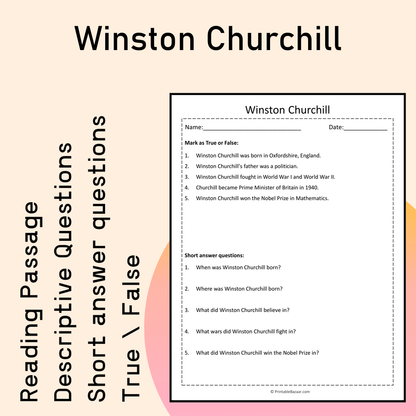 Winston Churchill | Reading Comprehension Passage Printable Activity