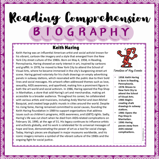 Keith Haring | Biography Reading Comprehension and Questions Worksheet
