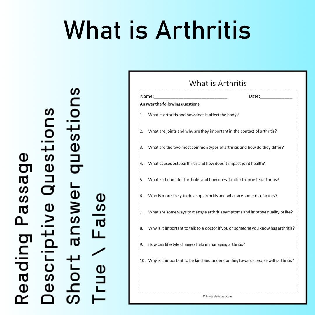 What is Arthritis | Reading Comprehension Passage Printable Worksheet