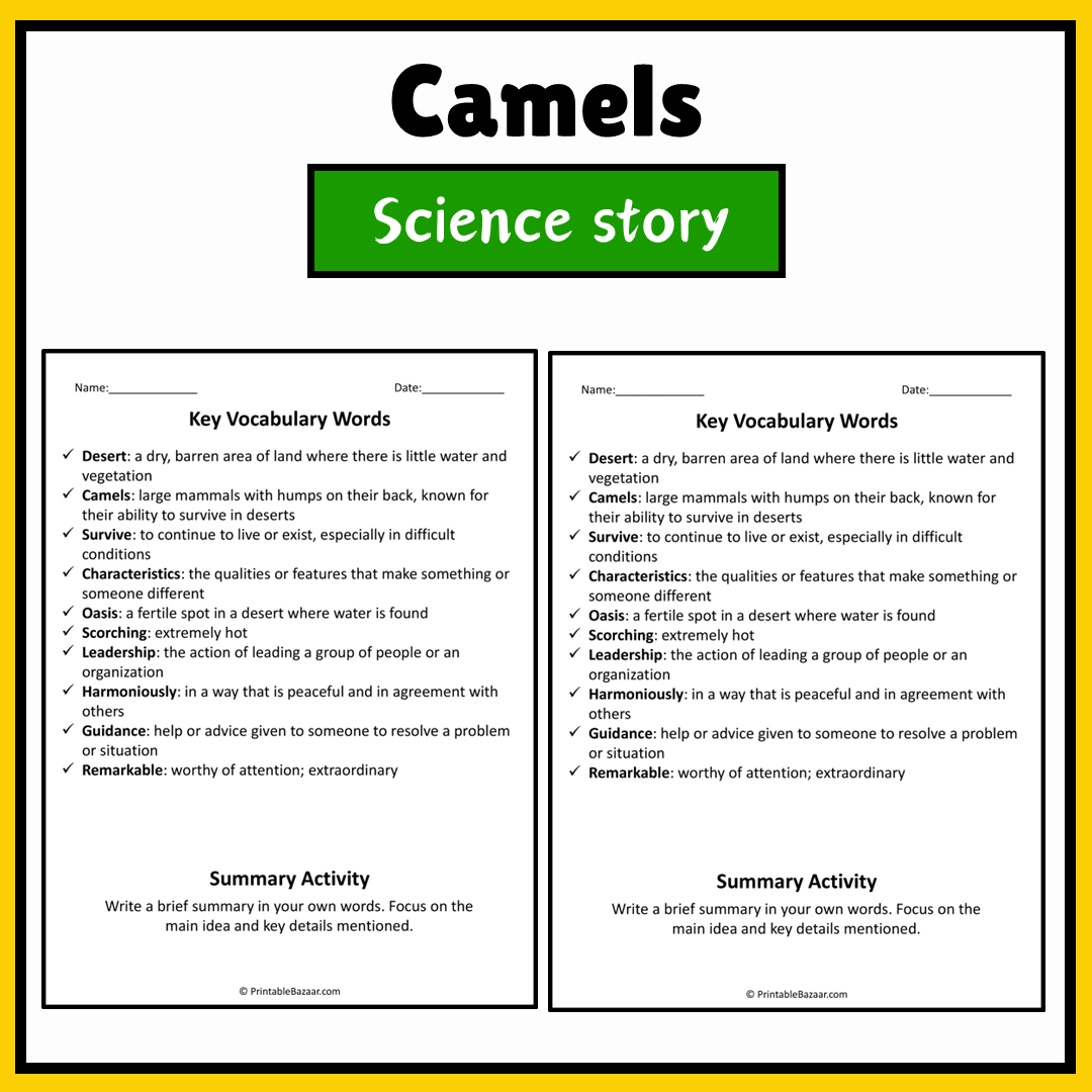 Camels | Science Story Reading Comprehension Activity