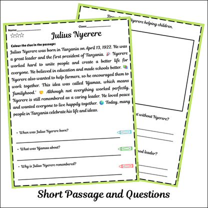 Julius Nyerere | Short Reading Comprehension Creative Worksheet
