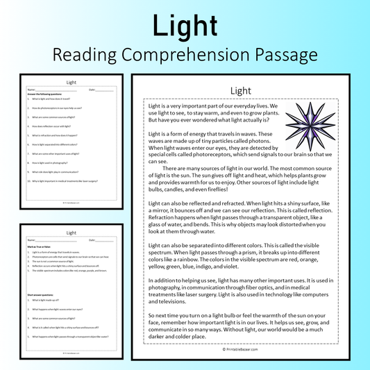 Light | Reading Comprehension Passage Printable Worksheet