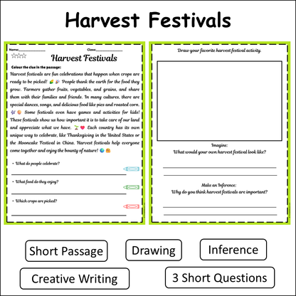 Harvest Festivals | Short Reading Comprehension Creative Worksheet