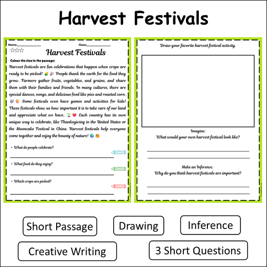Harvest Festivals | Short Reading Comprehension Creative Worksheet