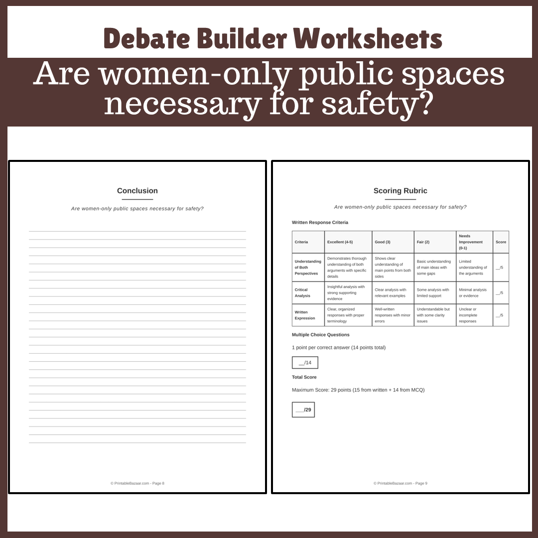 Are women-only public spaces necessary for safety? | Favour and Against Worksheet Printable Activity