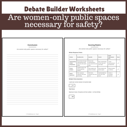 Are women-only public spaces necessary for safety? | Favour and Against Worksheet Printable Activity