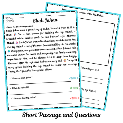 Shah Jahan | Short Reading Comprehension Creative Worksheet