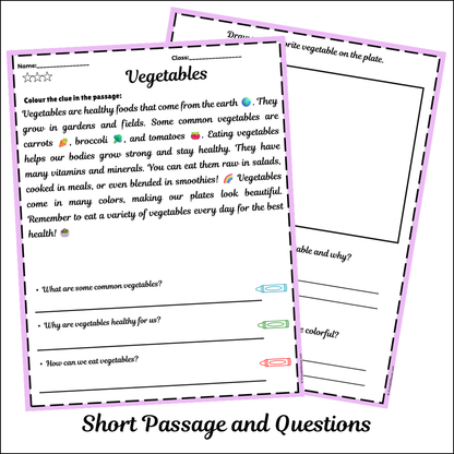 Vegetables | Short Reading Comprehension Creative Worksheet