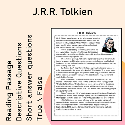 J.R.R. Tolkien | Reading Comprehension Passage Printable Activity