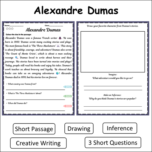 Alexandre Dumas | Short Reading Comprehension Creative Worksheet