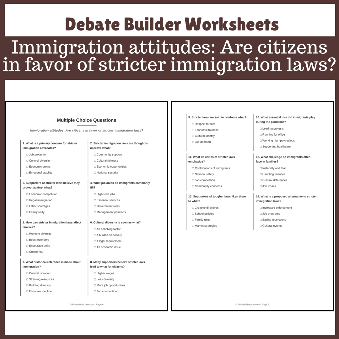 Immigration attitudes: Are citizens in favor of stricter immigration laws? | Favour and Against Worksheet Printable Activity