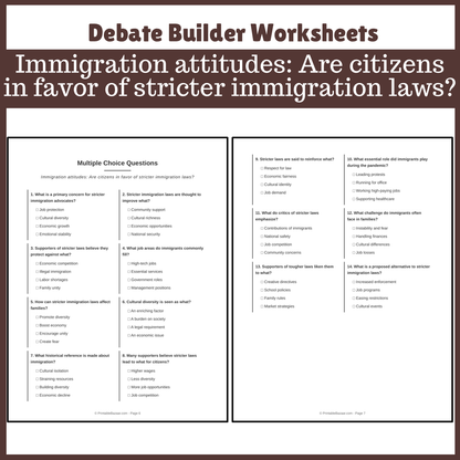 Immigration attitudes: Are citizens in favor of stricter immigration laws? | Favour and Against Worksheet Printable Activity