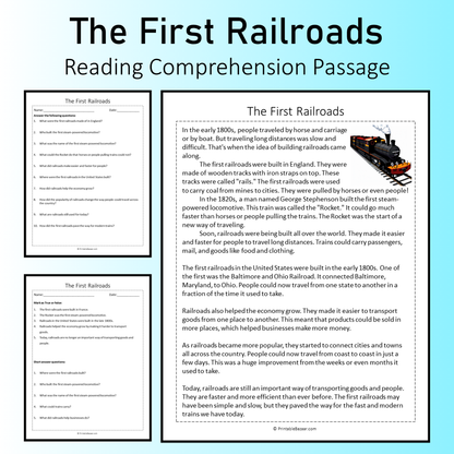 The First Railroads | Reading Comprehension Passage Printable Worksheet