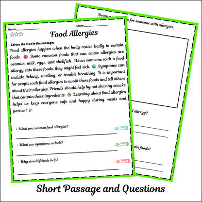 Food Allergies | Short Reading Comprehension Creative Worksheet