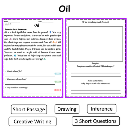 Oil | Short Reading Comprehension Creative Worksheet