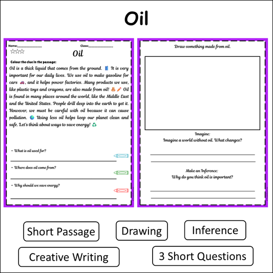 Oil | Short Reading Comprehension Creative Worksheet