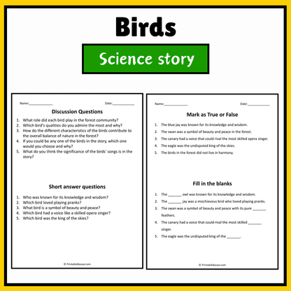 Birds | Science Story Reading Comprehension Activity