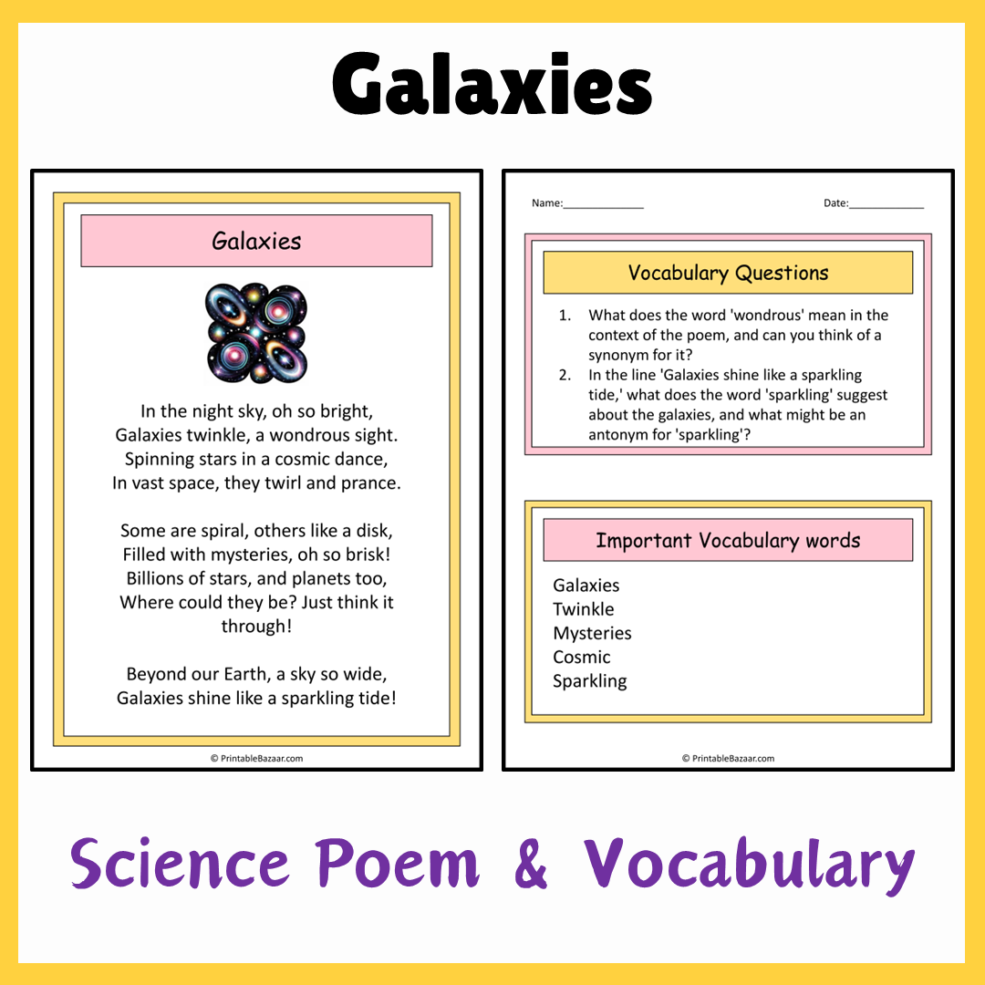 Galaxies | Science Poem Reading Comprehension Activity