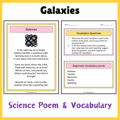 Galaxies | Science Poem Reading Comprehension Activity