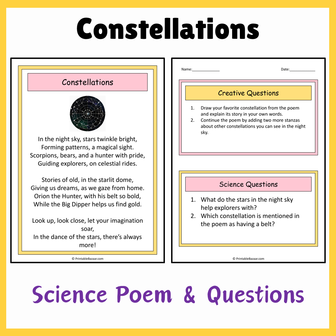 Constellations | Science Poem Reading Comprehension Activity