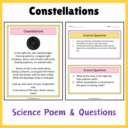 Constellations | Science Poem Reading Comprehension Activity