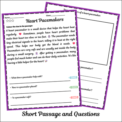 Heart Pacemakers | Short Reading Comprehension Creative Worksheet
