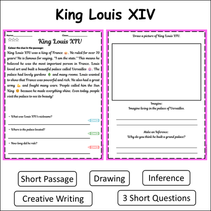 King Louis XIV | Short Reading Comprehension Creative Worksheet