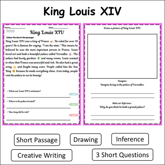 King Louis XIV | Short Reading Comprehension Creative Worksheet