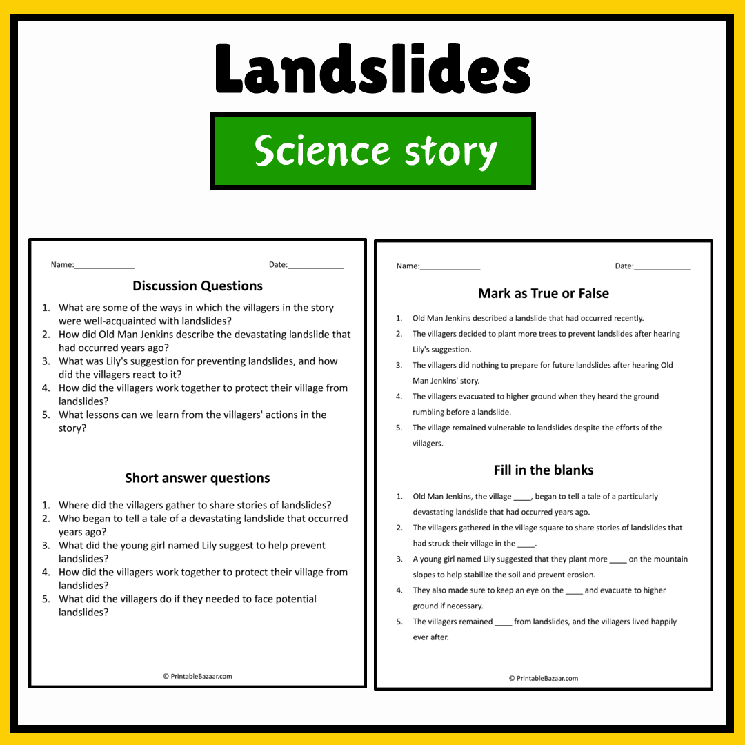Landslides | Science Story Reading Comprehension Activity