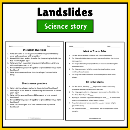 Landslides | Science Story Reading Comprehension Activity
