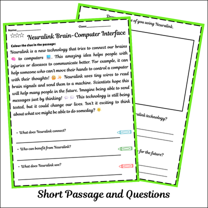 Neuralink Brain-Computer Interface | Short Reading Comprehension Creative Worksheet
